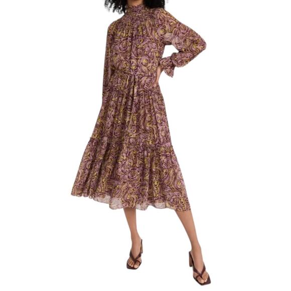 Cinq a Sept dress Amari rose print long sleeve chiffon midi size 2 - Picture 1 of 9